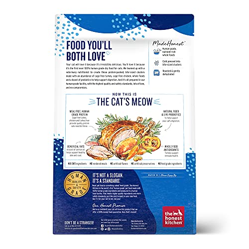 Image of The Honest Kitchen Human Grade Whole Food Clusters Grain Free Turkey & Chicken Dry Cat Food, 4 lb Bag