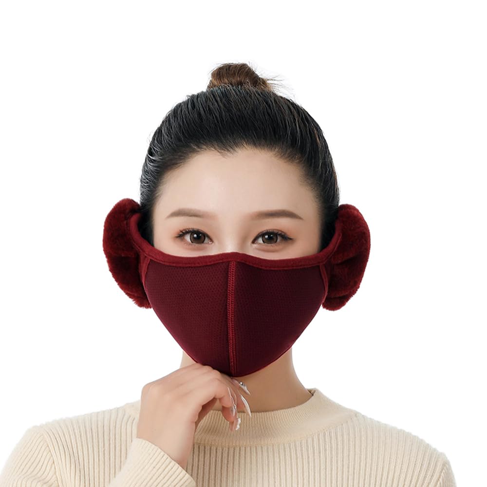 TecHong Unisex Winter Warm Windproof Mask with Fluffy Ear Covers - Thick Dustproof Breathable Mouth Cover Half Face Earflaps