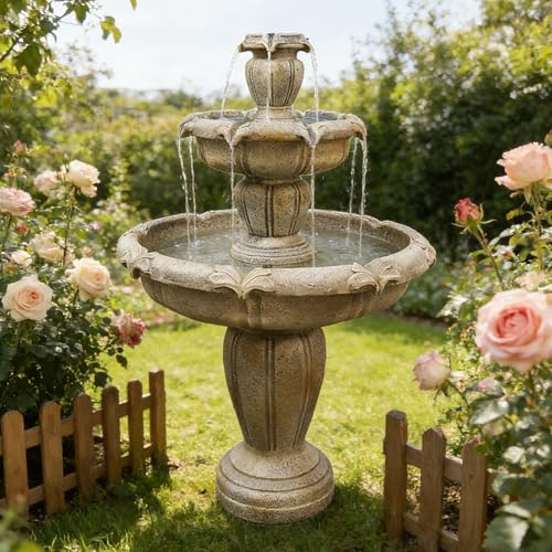 Image of Naturefalls 48 inch Water Fountain Outdoor - Large Waterfall Fountain Outside, 3-Tiers Cascading, Fiber Reinforced Concrete, Indoor and Outdoor Fountain for Garden, Patio, Backyard, Lawn, Yard Decor