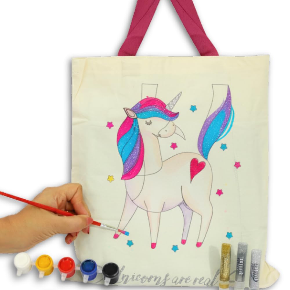 CocoMoco Kids Unicorn Tote Bag Colouring Kit for Girls | DIY Art & Craft Painting Set | Eco-Friendly Reusable Unicorn Birthday Return Gifts for Kids Age 6–12 (Pack of 1)