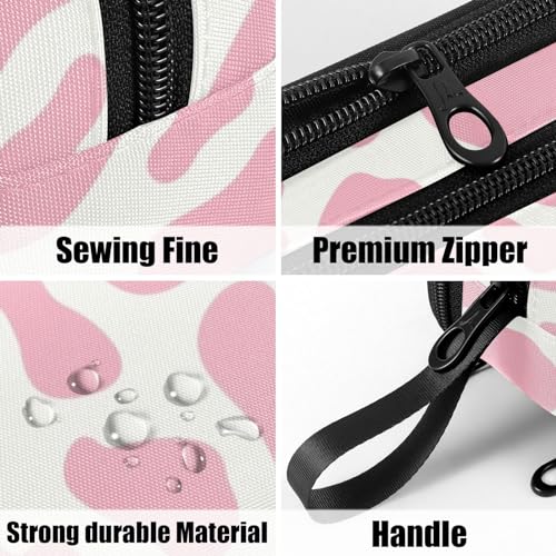 Image of Fustylead Pink Cow Print Large Pencil Bag Storage Pen Case Makeup Pouch Stationery Bag for School College Office Organizer