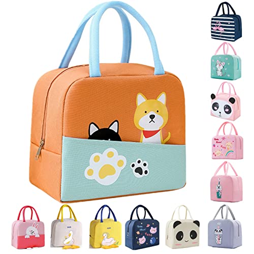 WUWYOUWL Bolsa de almuerzo, encantadora bolsa de almuerzo reutilizable con enfriador de cartón, bolsa de almuerzo plegable térmica e impermeable para mujeres y niños (Perro naranja)