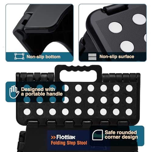 Image of Flottian 13 inch Folding Step Stool for Adults and Kids Holds Up to 300 lbs,Non-Slip Folding Stools with Handle, Compact Plastic Foldable Step Stool for Bathroom,Bedroom, Kitchen Gray,1PC