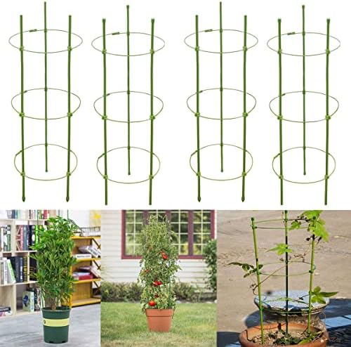 Plant Support Adjustable Tomato Cage Plant Support Cages,Garden Stakes for Plants,Plant Cages with 6 Adjustable Rings,Plant Stake for Supporter Climbing Plants (18 inches,4 Pack)