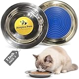 AASPIRE PETS Stainless Steel Cat Bowls, 7' Wide Whisker Fatigue Cat Food Bowl with Non-Slip Bonded Silicon Base Plates, Flat & Shallow Feeding Dish for Cats, Kittens & Small Dog, Easy to Clean, 2 Pack