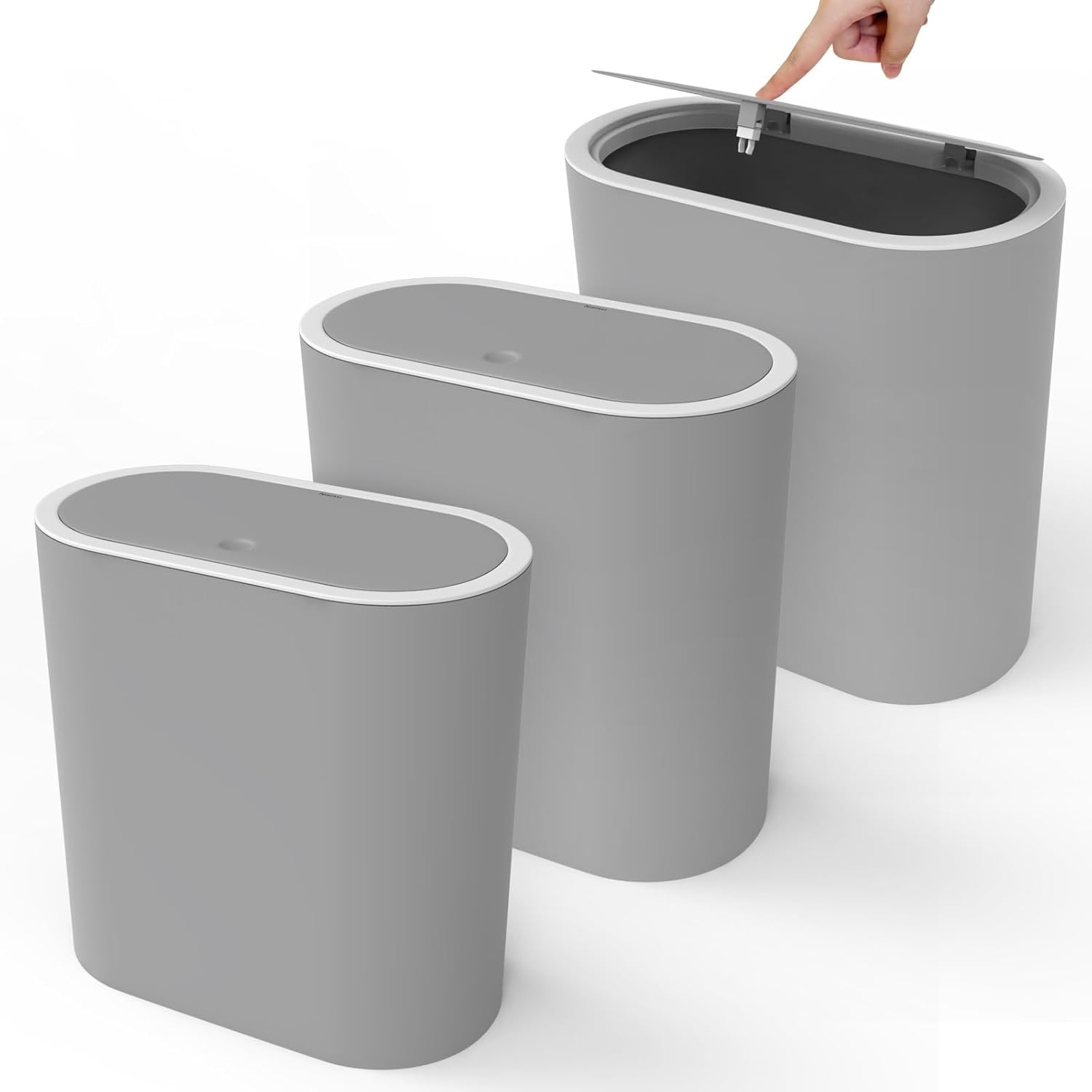 Naisu 15 Liter Rectangular Plastic Trash Can Wastebasket with Press Type Lid,4 Gallon Slim Plastic Trash Bin, Trash Can Waste Bins for Bedroom, Bathroom, Office, Kitche, Powder Room?Grey?