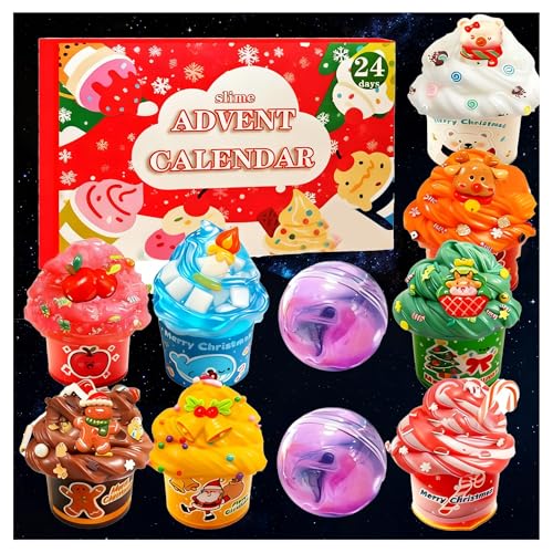 Fluffy Slime Calendario dell'Avvento 2025 Slime, calendario dell'avvento per ragazze di 10 anni, 24 giorni di Calendario dell'Avvento Slime 2025 Kit di Slime per Bambini Natale Regalo per Bambini