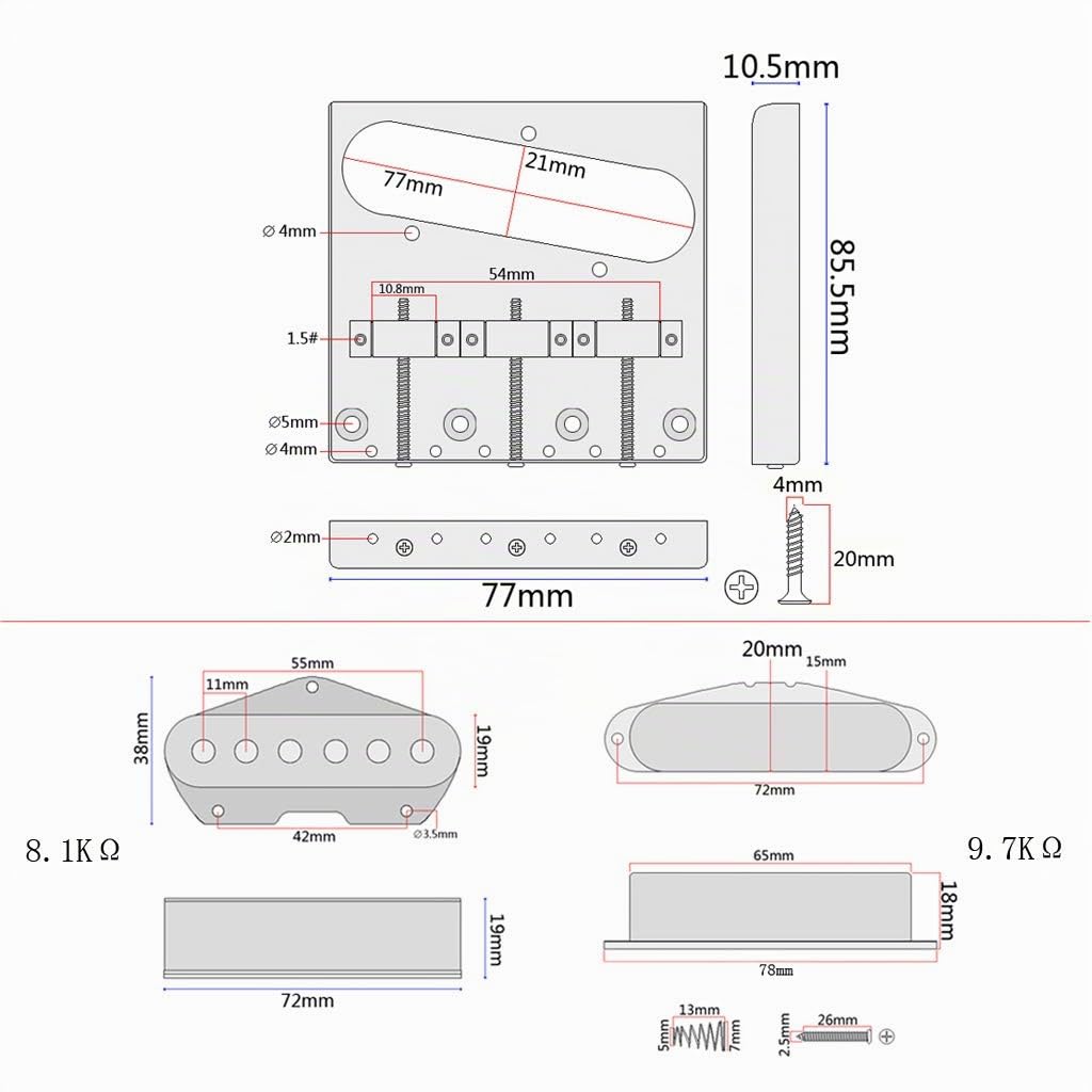 Alnicov Placa De Puente De Silla De Montar De 6 Cuerdas, Placa De Control De Interruptor De 3 Vías, Juego De Pastillas De Mástil Para Piezas De Repuesto De Guitarras Eléctricas Telecaster