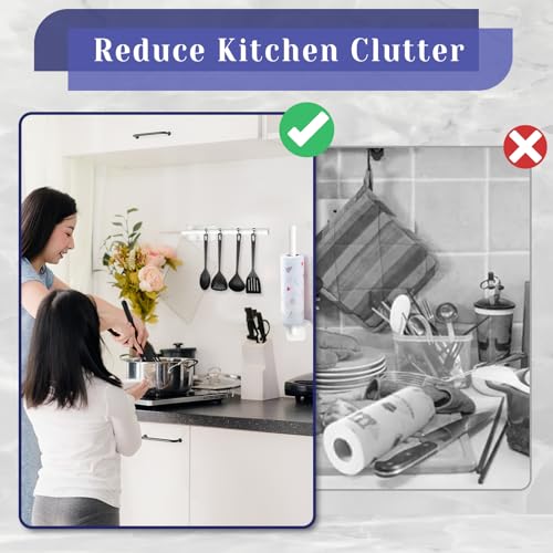 Image of Paper Towel Holder, Self Adhesive or Drilling Paper Towel Holder Under Cabinet, Stainless Steel Paper Towel Holders Wall Mount for Kitchen, Bathroom, Sink, Pantry, Fridge (White)