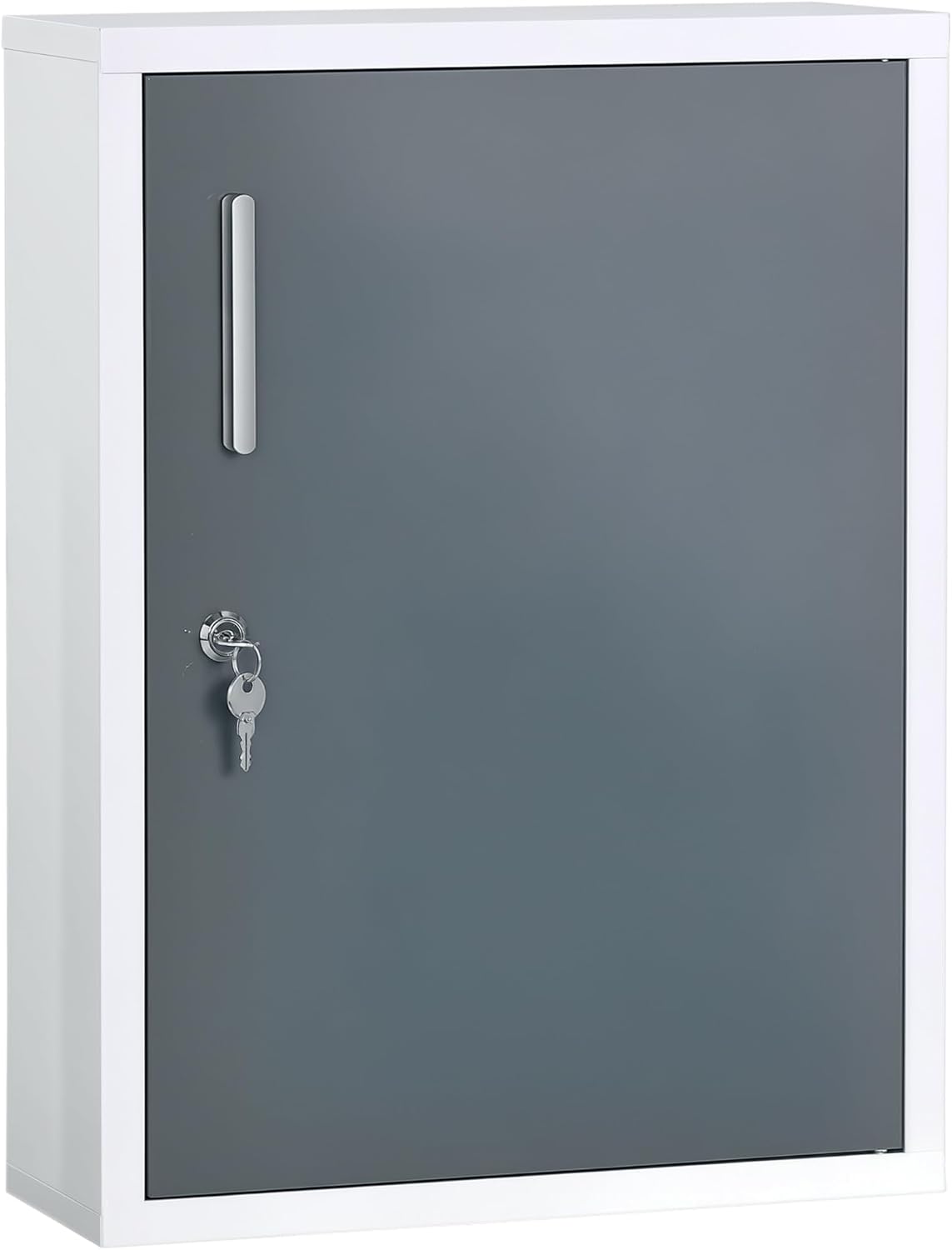 kleankin Bathroom Medicine Cabinet with Shelves Inside & On Door, Locking Medical Cabinet for Child & Pet Safety, First Aid Bathroom Wall Cabinet, White and Grey