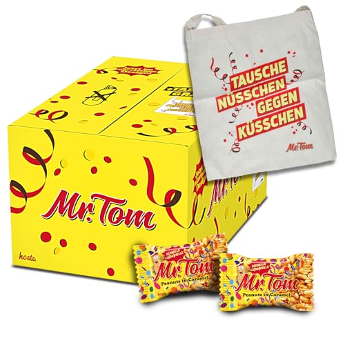 Mr Tom Minis 140 x 15g (2,1Kg) geröstete Erdnüsse mit Karamell einzeln verpackt inkl. Wurfbeutel für Karneval