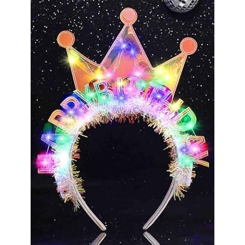 DRESBE Light Up Birthday Headband LED Happy Birthday Headbands Birthday Party Favors Hair Accessories for Women (Blue-Colorful Light) Cover