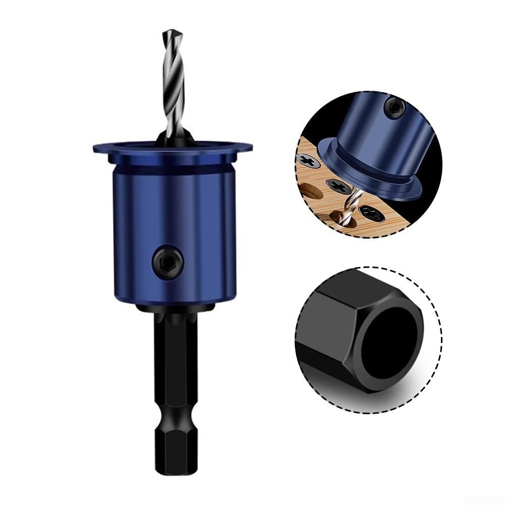 Punta da Trapano svasatrice con Gambo da 8 mm, limitatore di Nucleo, Sile per Lavorazione del Legno con Collare di Arresto reabile