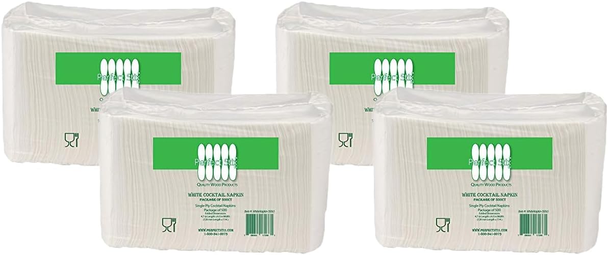 Perfect Stix - PW-Cocktail White Napkins-500ct 1 Ply White Cocktail Napkins - 500 Count(Pack of 4)