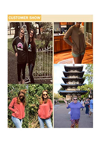 onlypuff Purple Long Sleeve Shirts for Women Pockets T Shirts Loose Fit Tunics L