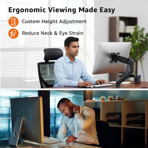 Image of Amazon Basics Pro Series Ergonomic Single Monitor Arm with Gas Spring - Full Motion VESA Mount (13 inch-32 inch), 360 Rotation, Supports up to 8 kg | Adjustable Monitor Mount