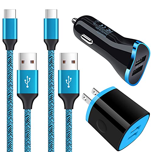 USB C Car Charger, Dual Port Wall Charger with 2PCS 6FT Type C Fast Charging Cables for Samsung Galaxy S21 S20 S20 Ultra S10 S10e M51, Moto G10 G9 G8, LG G6 G5 K92 K61, Google Pixel 5 4 4XL, Oneplus