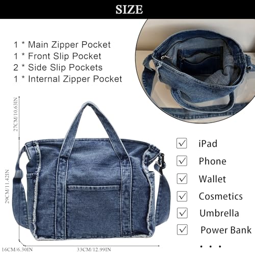 Denim Tote Bags for Women Jean Purse Casual Denim Handbag Large Capacity Crossbody Shoulder Bag4