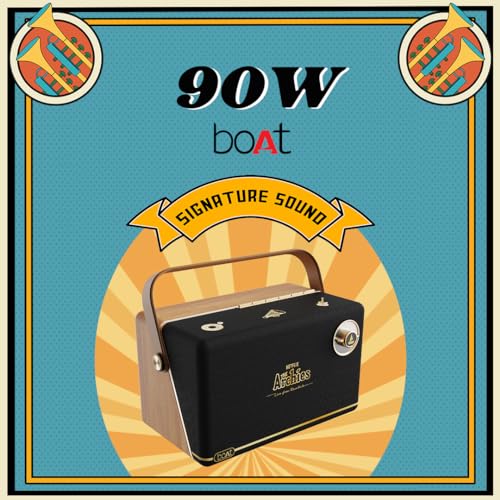 Image of Boat Stone Majestic Archies Edition Bluetooth Speaker w / 90W Signature Sound, 6 HRS Playtime, Dual Full Range Drivers + Built-in Subwoofer, Dual EQ Modes: Movies & Music(Black Jukebox)