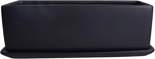 Miniatura 2 de Vencer Maceta rectangular moderna minimalista de cerámica para suculentas de 12 pulgadas, caja con ventana con platillo, soporte de escritorio de