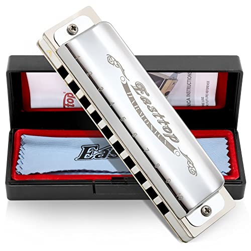 East Top 10 Holes Key by C Professional Diatonic Blues Harmonica T008, Silver Harmonica Pour adultes, joueurs… - Les Beatles, Paul McCartney, John Lennon, RIngo Starr, George Harrison East Top 10 Holes Key by C Professional Diatonic Blues Harmonica T008, Silver Harmonica Pour adultes, joueurs…