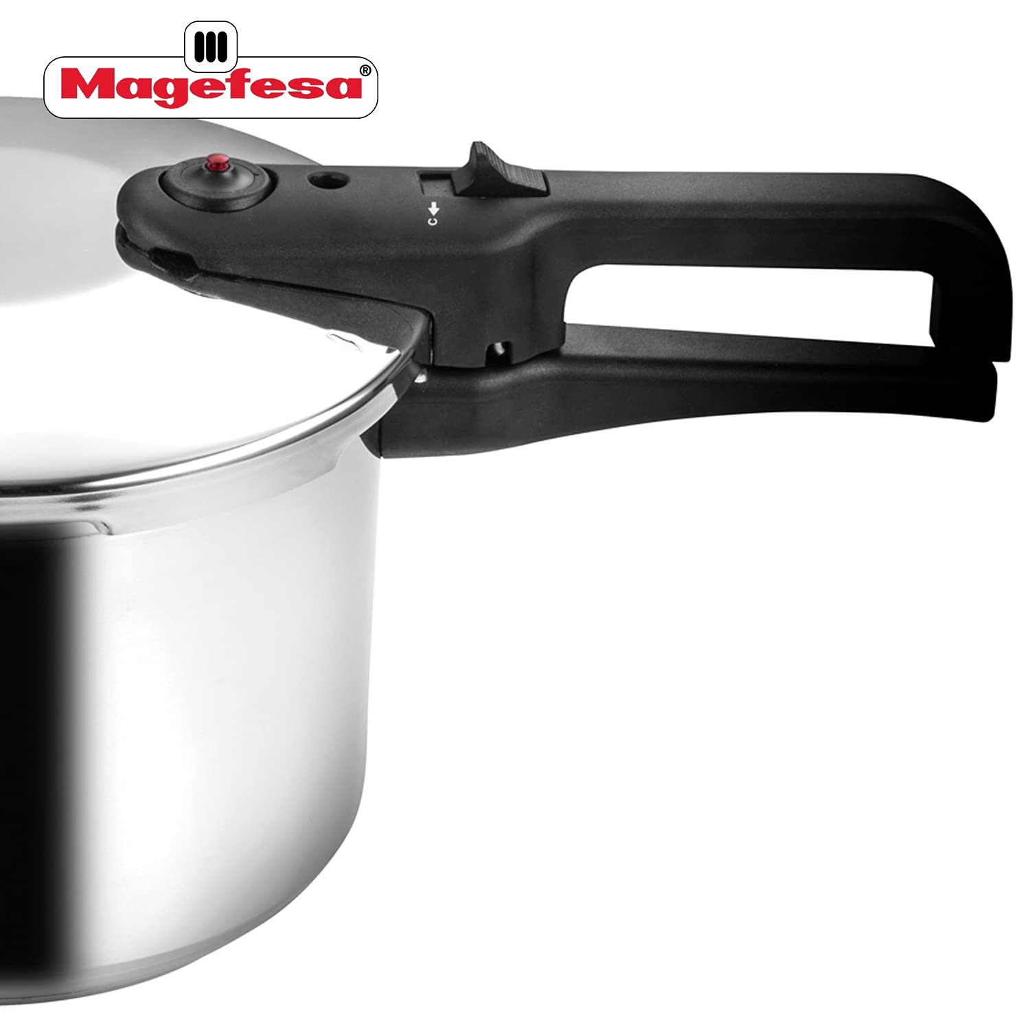 Magefesa - Magestar olla a presión super rapida de 8 Litros, fabricada en acero inoxidable, apta para todo tipo de cocinas, incluido induccion, sensor de presión, 5 sistemas de seguridad, express