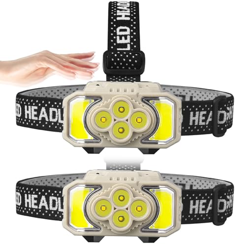PEAKRO Head Torch Rechargeable Motion Sensor 1000 Lumen Head Torch LED Super Bright Headlamp 6 Modes with Red Light Hands-Free Torches Lightweight Waterproof for Camping Fishing Hiking