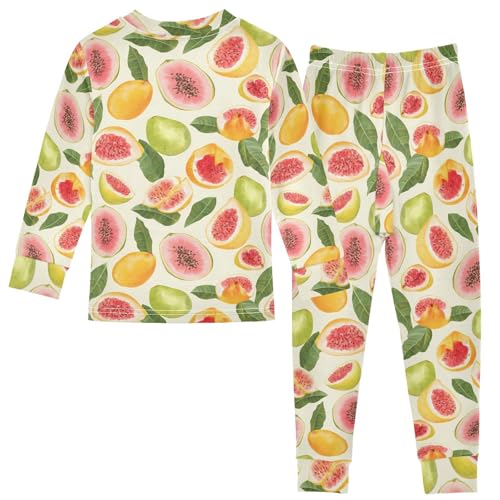 ALAZA Tropical Fruit Leaf Guava 2 Piece Pajama Set Long Sleeve Top and Pants Sleepwear Unisex2