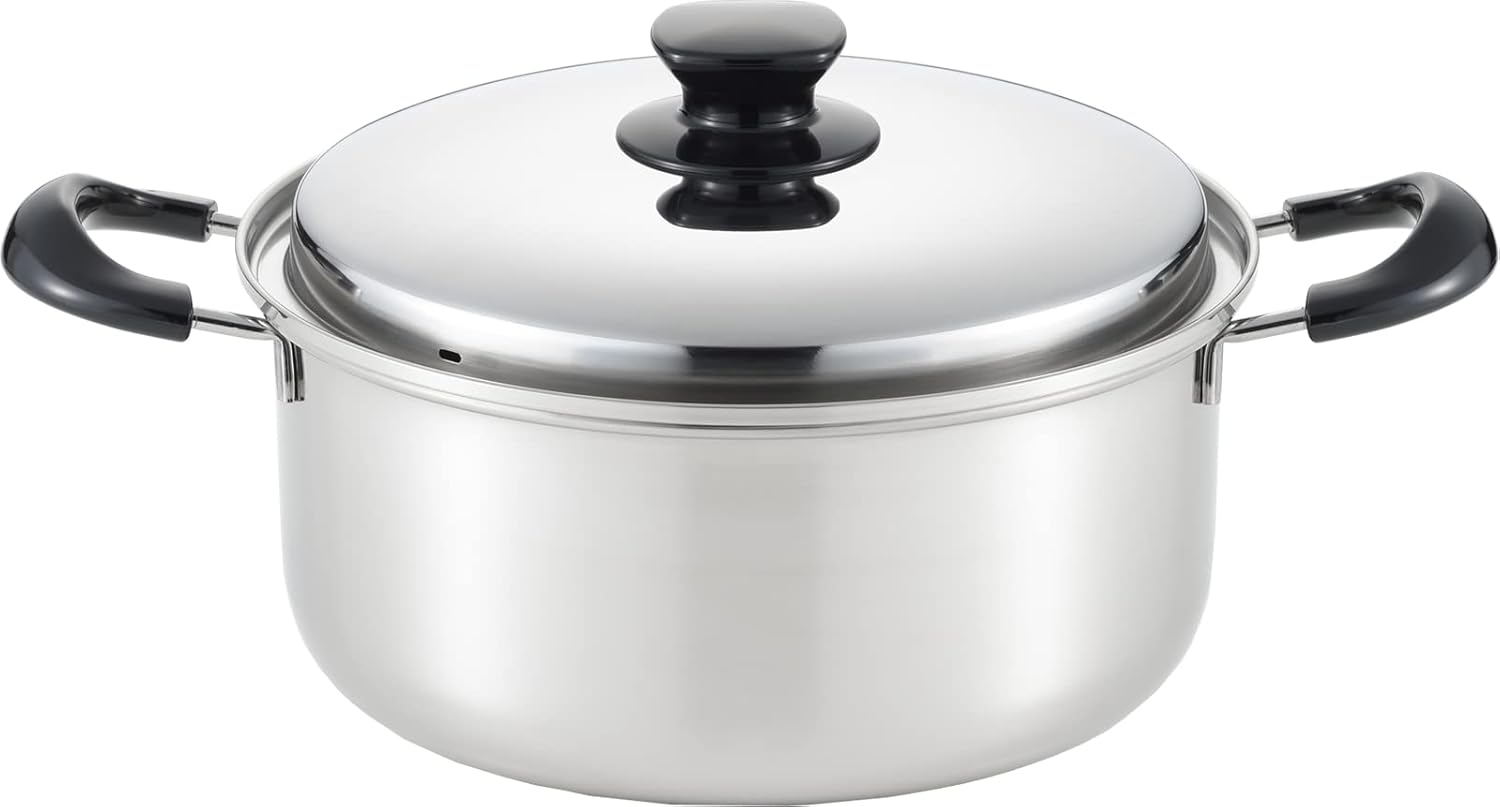 Yoshikawa SJ3396 Two-Handled Pot, 8.7 inches (22 cm), Made in Japan, Gas Flame and Induction Compatible, Integrate, Silver