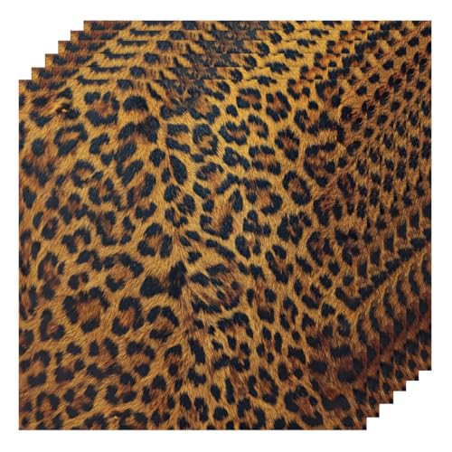 Cloth Napkins Set of 6 Leopard Dinner Napkins Set 20 x 20 Inch Washable Reusable Table Napkin, Table Decor for Kitchen Festival Holiday