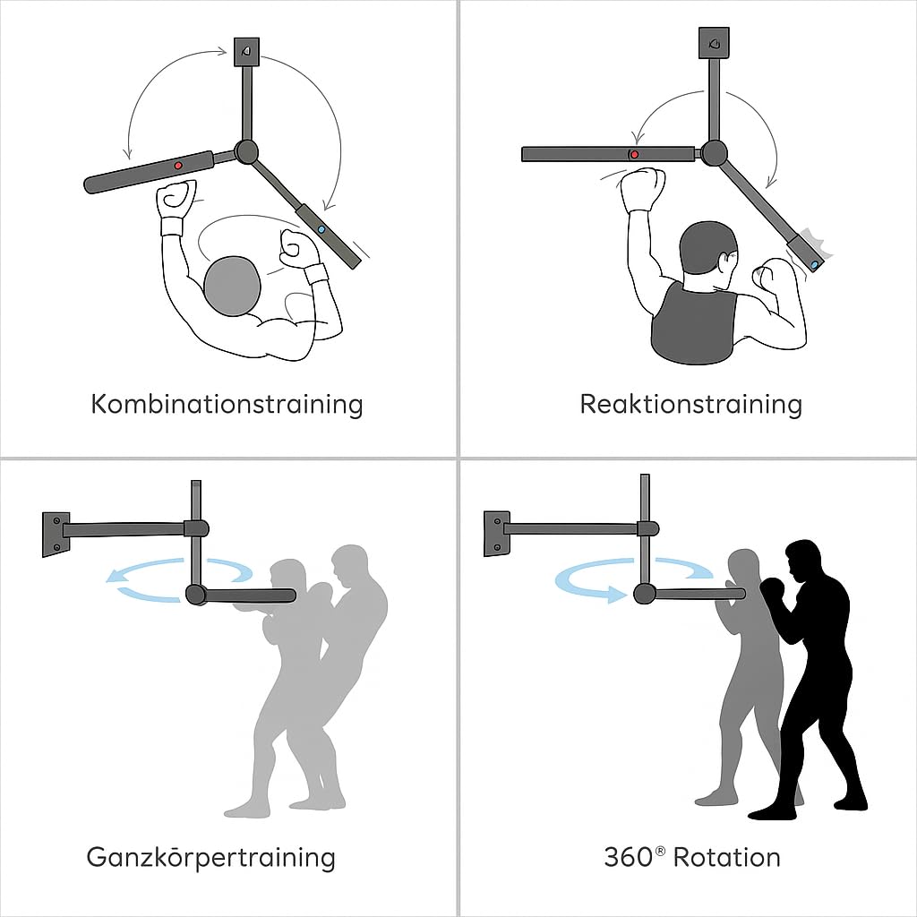 SMAI Boxing Bar - frei rotierende Reflexstange zur Wandmontage, stufenlos höhenverstellbar (60 cm Bereich), Eva-Polster, Gesamtausladung 168 cm - Reaction & Timing Trainer für Boxen/Kickboxen/MMA