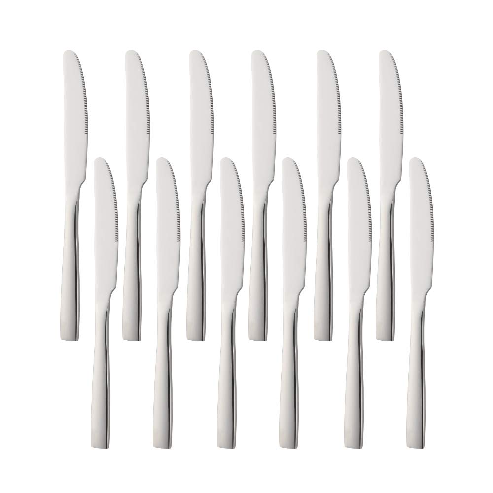 Cuchillos de postre de acero inoxidable, 18/0, 12 unidades de cuchillos de postre con borde cuadrado, cubiertos modernos tenedores multiusos para cocina, restaurante