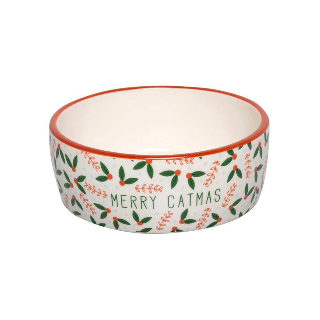Pearhead Merry Catmas Cat Bowl, Novelty Christmas Pet Food or Water Bowl, Festive Holiday Cat Accessories