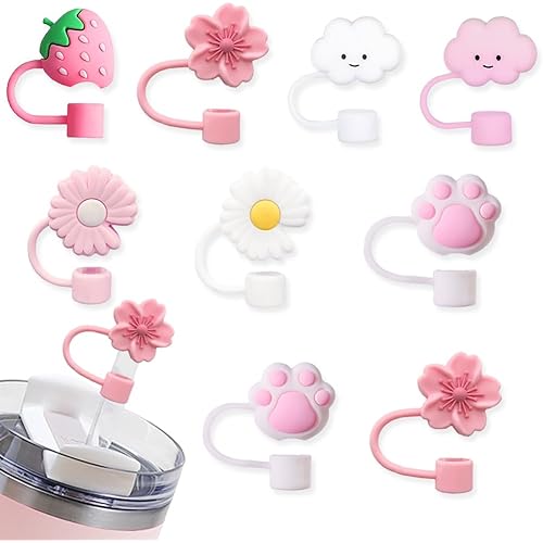 9PCS Straw toppers for stanley cups covers 40 oz cute straw tips Silicone straw cover cute stanley straw caps covers(10mm 0.4in) (9PCS)