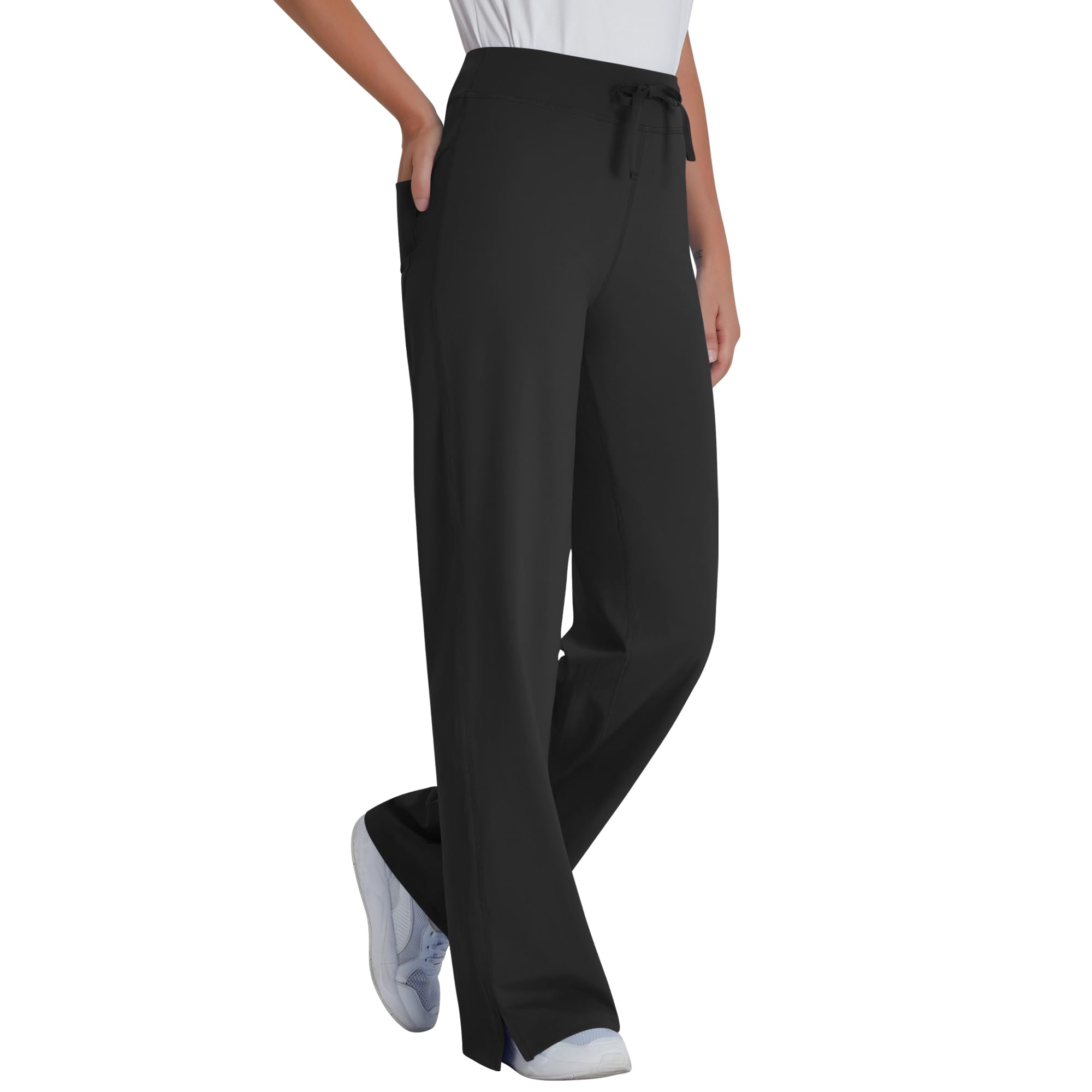 QBK Wide Leg Scrub Pants for Women - High Rise Straight Wide Leg Yoga Scrub Uniform Pants Anti-Wrinkle