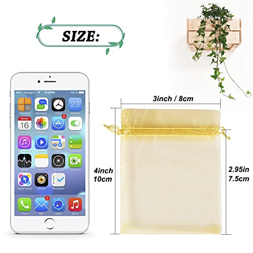 Image of HRX Package 100pcs Little Gold Organza Bags 3 x 4 inch, Mesh Jewelry Pouches Drawstring Empty Sachets for Bracelets Candy Small Gift