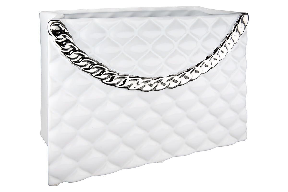 GILDE Vase Déco Blanc - Vase Déco Sac HX Céramique, Blanc - Décoration Cadeau d'anniversaire - Hauteur 20 cm