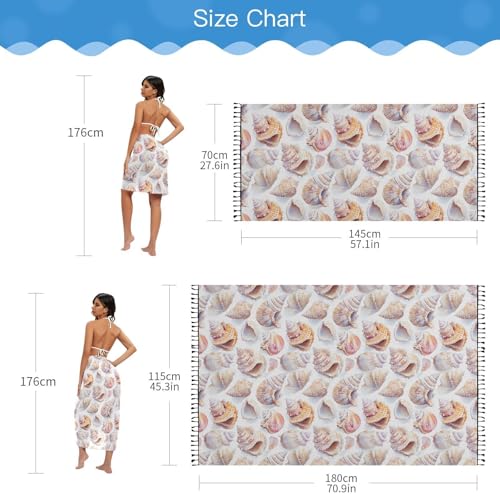 AIXIWAWA Pattern Sea Shells Women's Beach Sarong Wrap Skirt, Sun Protection Bikini Cover-Up for Vacation Pool Party L4