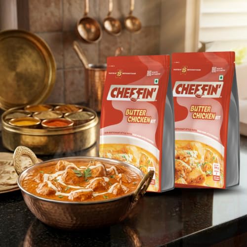 Image of Cheffin' Butter Chicken Masala 285g | Ready to Cook in 10 mins | Serves 2-3 | Just add Fresh Chicken or Paneer | All Natural, No Preservatives | 3-Pouch Cooking Kit for Restaurant Style Taste at Home