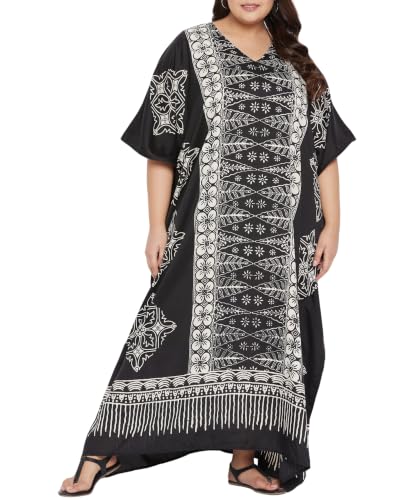 Image of Oussum Plus Size Kaftan Dresses for Women, Polyester Summer Caftan Cover Up Maxi Beach Dress, 1X-3X