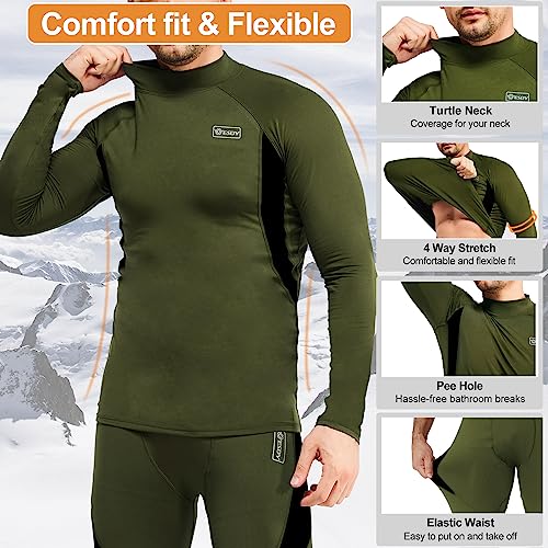 Romision Turtle Neck Long Johns Thermal Underwear For Men Fleece Base Layer Cold