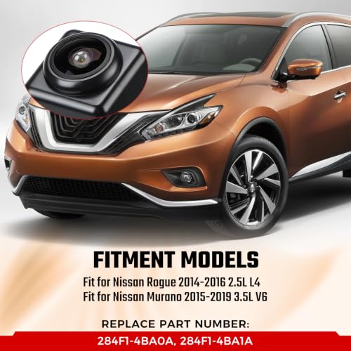 Image of Front View Camera Bumper Grille Camera OE: 284F1-4BA0A 284F1-4BA1A, Compatible with 2014-2016 Nissan Rogue 2.5L L4 Murano 2015-2019 3.5L V6