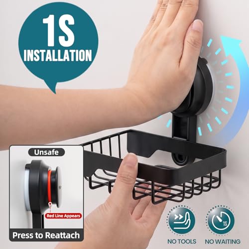 Image of TAILI Soap Dish for Shower, Bar Soap Holder,Suction Visible Indicator,Black | Soap Holder Shower, Soap Bar Holder for Shower Wall, Removable Bathroom Sponge Holder, Soap Dish with Suction Cups