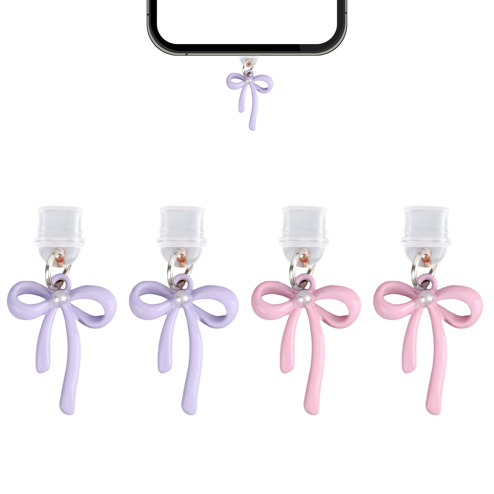 lasuroa 4pcs Dust Plug Charms for Kindle, Bow Plug Covers Decorative Type C Charging Port Insert Anti-Dust Accessories for Phones E-Readers Coquette