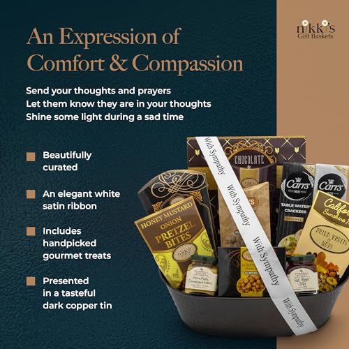 Sympathy Gift Basket | Sympathy Gifts for Loss of Loved One | Gourmet Food Gift Basket | Elegantly-Arranged Bereavement Gift Baskets | Condolences Gift Basket For Loss | Nikki's Gift Baskets3