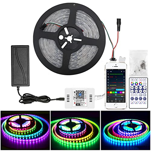 Dreamcolor Ruban LED WiFi, 5M 300LED RGBIC Bande Led Multicolore Dimmable, Synchroniser avec Musique/Fonction de Minuterie, Couleurs du Segment Étanche IP65 Led Strip Compatible avec Alexa/Google Home Cover