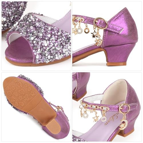 ChuLian Girls Dress Shoes Sparkly Princess High Heels Peep Toe Party Wedding Flower Girls Shoes Sandals Toddler Little Big Kid4
