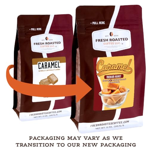 Image of Fresh Roasted Coffee, Caramel Flavored Whole Bean Coffee, Medium Roast, Kosher, 12 oz