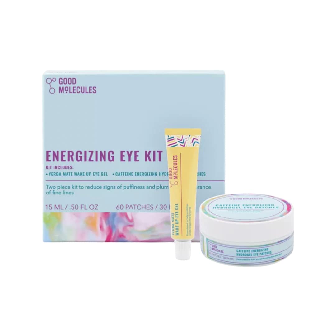 Energizing Eye Kit - Yerba Mate Wake Up Eye Gel (0.5 oz) and Caffeine Energizing Hydrogel Eye Patches (60 ct.) - (Set of 2)