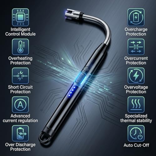 Image of Electric Gas Lighter | C-Type Charge, LED Battery Display, 360 Flexible & Windproof | Gas Stove, Candles, Pooja, Kitchen | Free Adhesive Hook (Assorted Colour)